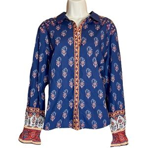 ANTHROPOLOGIE Tanvi Kedia Cotton Button Down Blouse Top Paisley Floral Shirt S